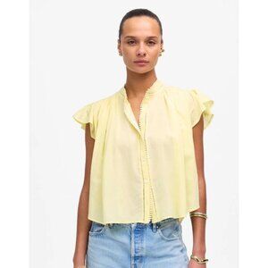 Madewell Shirred Lace-Trim Top Women's Size XXL in Iced Lemon New With Tags!